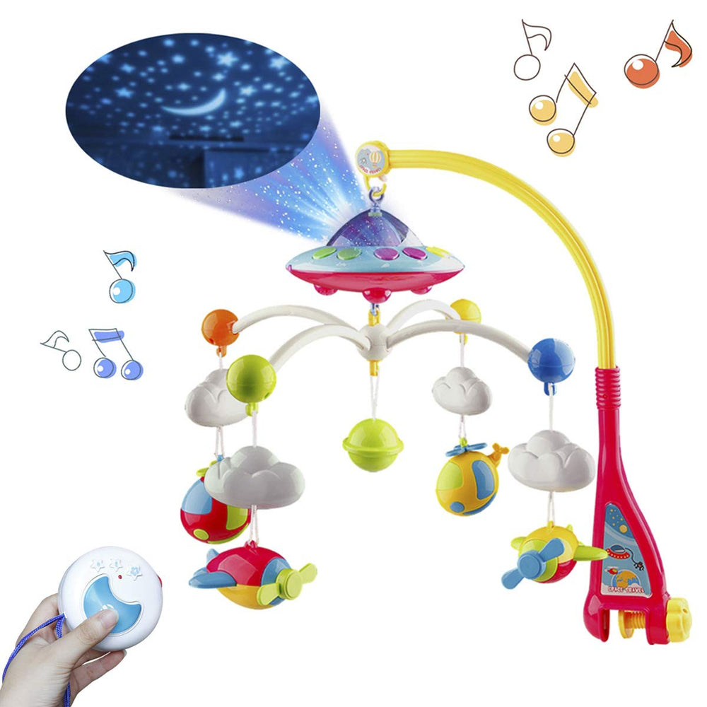 Mini Tudou crib mobile lights projection creates soothing sleep ambiance with color projection