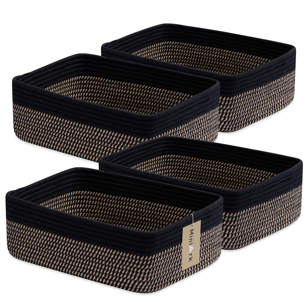 MiniArk large shallow basket on bathroom shelf storing towels for easy access