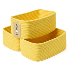 MiniArk small storage baskets on a shelf keeping cosmetics organized.