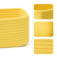 MiniArk woven rope basket keeps remotes and cables tidy.