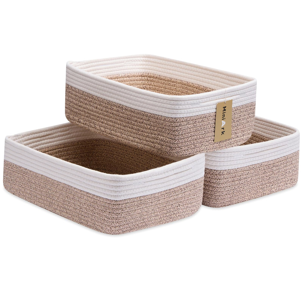 MiniArk large rope basket keeps towels neatly organized on bathroom shelf