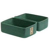 MiniArk large shallow basket front view in green for bathroom storage.