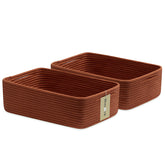MiniArk large shallow red basket front view for tidy towels and toys.