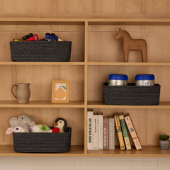 MiniArk large shallow baskets on a dresser tidy cosmetics and daily essentials.