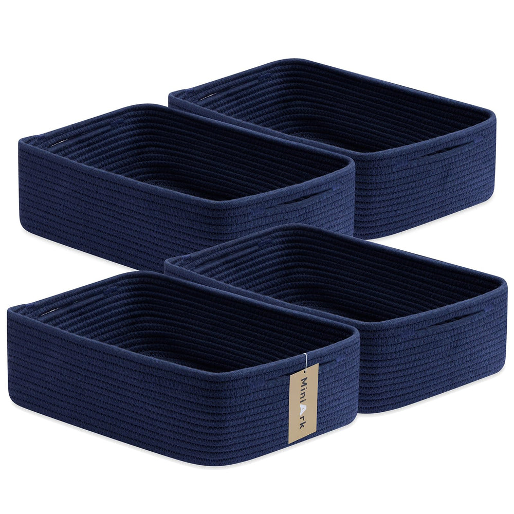 MiniArk large shallow baskets folded, illustrating space-saving flexibility for closets and desks.