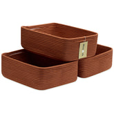 MiniArk large shallow red basket for towels and linens with durable cotton rope.