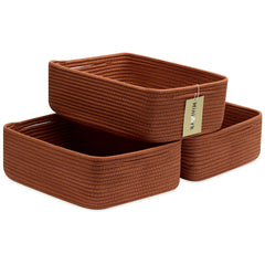 MiniArk large shallow red basket for towels and linens with durable cotton rope.