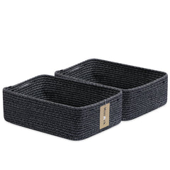 MiniArk large shallow basket with towels on bathroom shelf for organized storage.