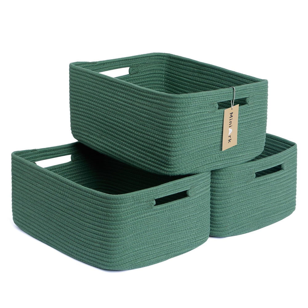 MiniArk large storage basket green front view shows spacious capacity for clothes and toys