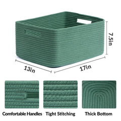 MiniArk large storage basket green side view highlights soft cotton rope and durable craft