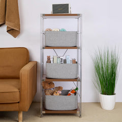 MiniArk large storage baskets placed in a closet for organized clothing and towels