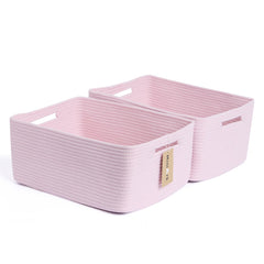 MiniArk large storage baskets in light pink on shelf for nursery organization and easy access.