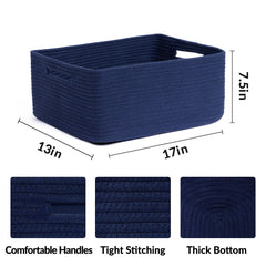 MiniArk navy large storage basket on shelf, ideal for organizing clothes and towels.