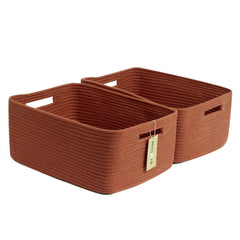 MiniArk oxide-red large basket front view for organized clothes and toys.