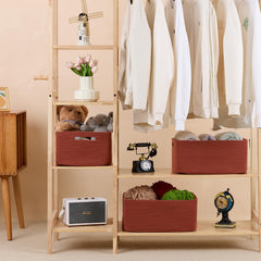 MiniArk oxide-red large basket in closet aids tidy wardrobe storage.