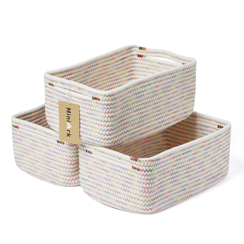MiniArk rainbow baskets 3-pack on display for tidy storage and decor.