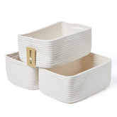 MiniArk rectangular storage baskets in off-white provide easy 3-pack organization for small items on desks.