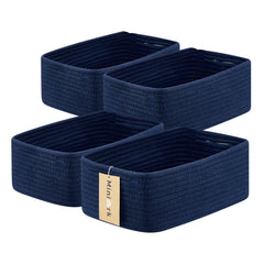MiniArk small storage baskets navy blue set4 neatly organize items on a shelf.