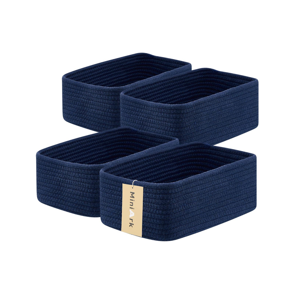 MiniArk small storage baskets in navy, front view suited for desk organizing and quick access.