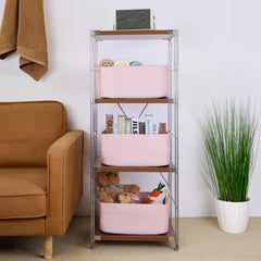 MiniArk storage baskets in closet organization for clothing, blankets, and towels.