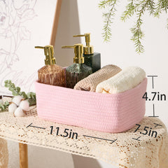 MiniArk woven rope basket pink close-up texture shows soft, durable rope for nursery items