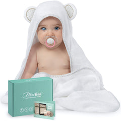MINIBOO hooded towel soft bamboo-blend helps newborns dry gently