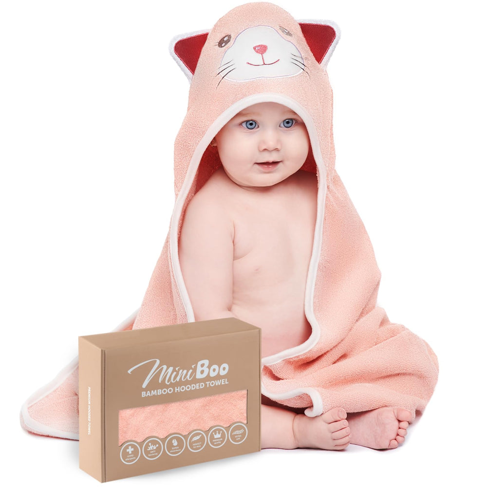 MINIBOO hooded towel soft bamboo viscose material for gentle infant skin and comfort during bath