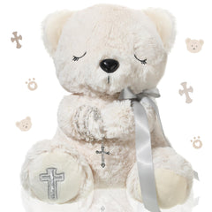 Miniinflat blessed plush bear 10in ready for prayers and bedtime comfort.
