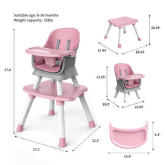 MiniKins 7-in-1 high chair dining booster pink elevates your child to table height for family meals.