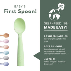 Miniware self-feeding spoon with rounded handles aids little hands