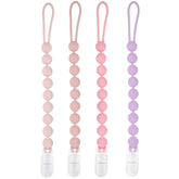 MINMUNJIU four-pack silicone pacifier clips displayed for baby outfits