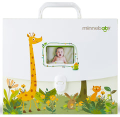 Minne baby document organizer front briefcase shows portable, sturdy design for travel-ready baby records.