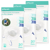 Minne Baby potty liners universal-fit packaging shows compatibility with portable potties