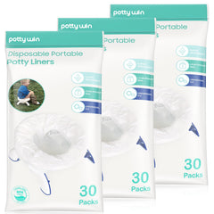 Minne Baby potty liners universal-fit packaging shows compatibility with portable potties