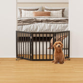 Mino Kesper foldable pet gate by stairs provides a safe, adjustable barrier for curious pups.