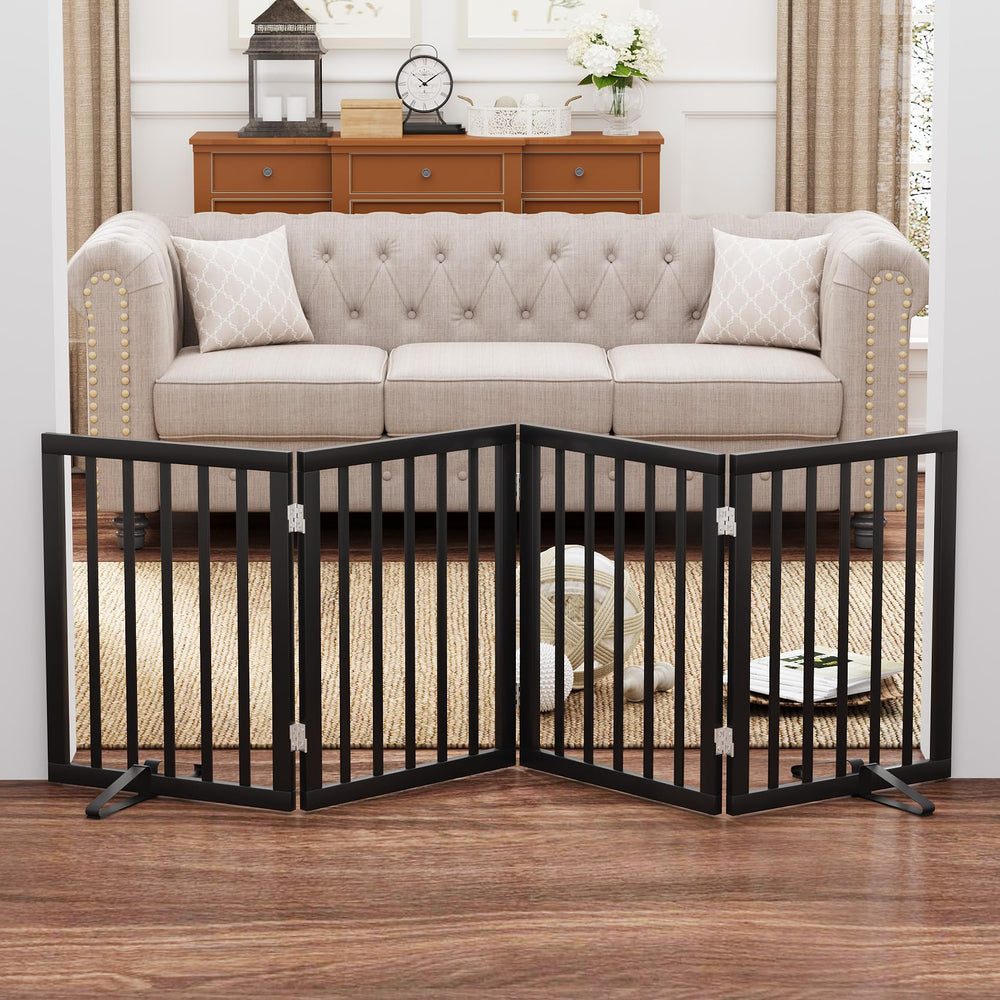 Mino Kesper black 37-74 inch dog gate extended stance blocks doorways while blending with décor.