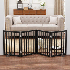 Mino Kesper black 37-74 inch dog gate extended stance blocks doorways while blending with décor.