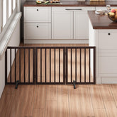 Mino Kesper brown gate closed view, sturdy freestanding barrier for doorways.