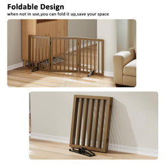 Mino Kesper dog gate wooden finish with anti-slip feet provides stability.