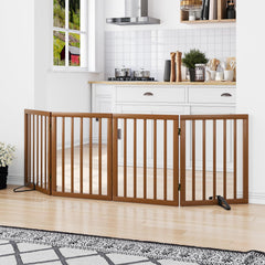 Mino Kesper freestanding gate in walnut, open layout supports natural pet movement