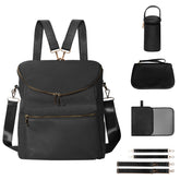 Minsong diaper bag backpack in black leather look, water-resistant exterior.