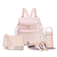 Minsong diaper bag backpack pink fashion leather exterior close-up showcases durable zippers for everyday use