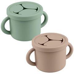 Mintlyfe snack cups natural sage top view show tidy, spill-free snack storage.
