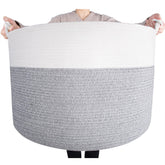 MINTWOOD Design extra large basket with folded edges shows its generous capacity for bulky blankets