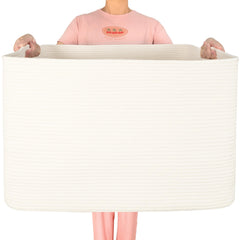 MINTWOOD Design 112L blanket basket cream with handles enables easy laundry storage.