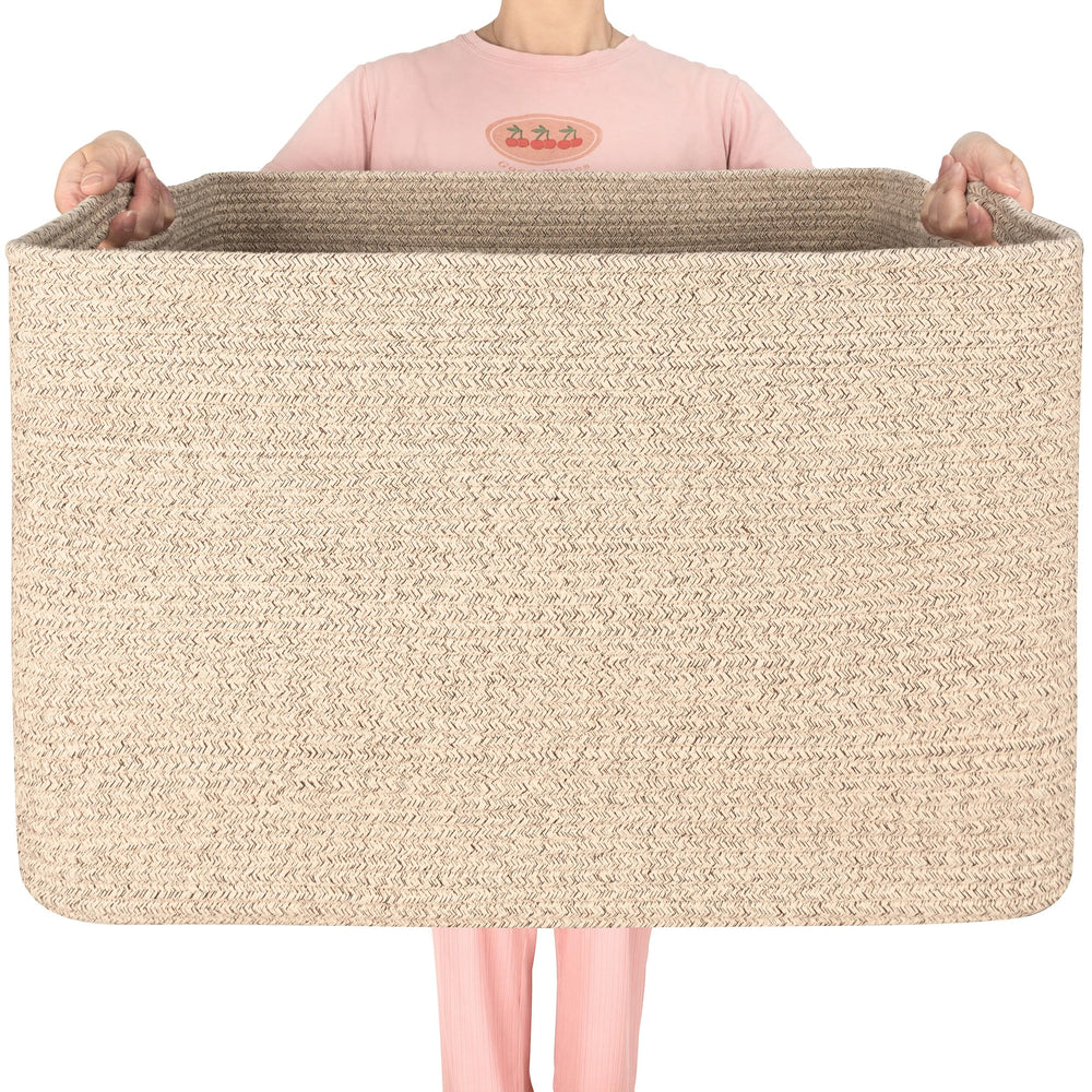 MINTWOOD Design 112L blanket basket front view helps keep blankets organized and accessible.
