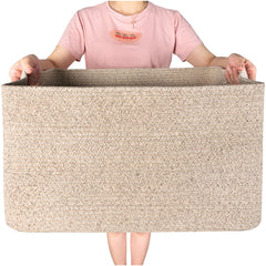 MINTWOOD Design 22in rectangle rope storage basket with handles, ideal for bulky blankets and towels.