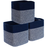 MINTWOOD Design navy woven cube bin on counter for decorative storage