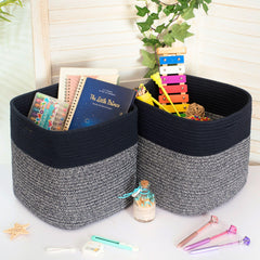 MINTWOOD Design navy woven cube bin with slit handles for easy access