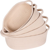 MINTWOOD Design 5-piece storage baskets neatly stacked on a shelf for clutter control.